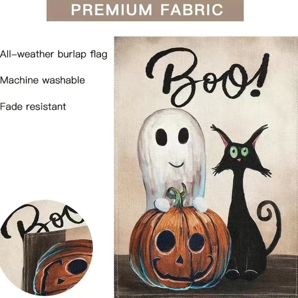 NIP Boo Pumpkin Ghost Black Cat Halloween Garden Flag 12×18 Double Sided - Picture 3 of 3